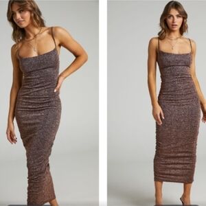 Showpo Shimmering Brown Midi Dress